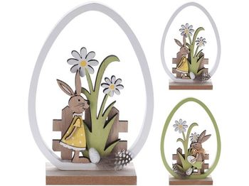 Сувенир пасхальный деревянный "Яйцо, кролик, цветы" 16cm 