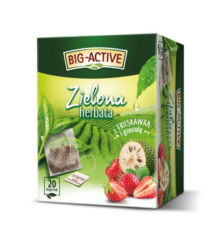 Ceai verde Big Active Strawberry with Graviola, 20 plicuri 