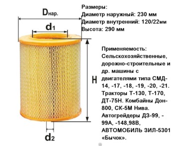 Размер воздушного. Фильтр воздушный 170/130/75. Фильтр воздушный ДТ-75 А41.10.000-01/02. Фильтр воздушный Амкодор 320. Фильтр воздушный дифа двигатель СМД-22.