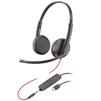 Plantronics Blackwire 3225 Stereo USB Type-C/ Jack 3.5mm Headset 209751-201, Microphone noise-canceling, SoundGuard, DSP, output 20 Hz–20 kHz, Mic 100 Hz–10 kHz, Remote call control