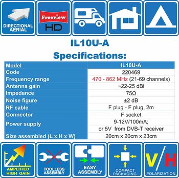 cumpără IL10U-A Antena TV digitală (DVB-T/T2) cu amplificator în Chișinău 