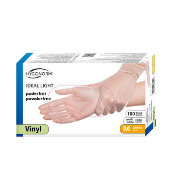Перчатки VINYL IDEAL LIGHT, размер M, 100шт, HYGONORM, FM 