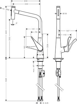 Metris Select M71 Baterie monocomandă de bucătărie 320 cu spray extractibil, 2jet 