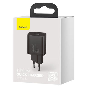 Baseus Super Si Quick Charger 1xType-C 30W EU, Black 