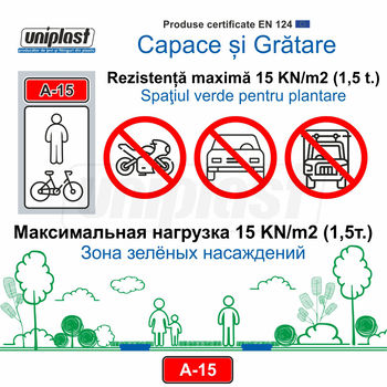 cumpără Rigola plastic (HDPE) cu grila din otel zincat H50 100x30x1000 mm (negru) A15 EN1433 (D.110, 75, 32)  MUFLESYSTEM în Chișinău 