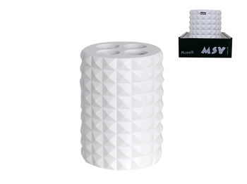 Pahar  pentru periute de dinti cu capac MSV Mozaik, alb, din polirasină 