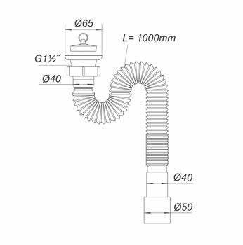 купить Сифон для умывальника гофрированный D. 1.1/2" x 50 выпуск из нержавеющей стали 65, L=1000 мм Г0105  SOLOPLAST в Кишинёве 