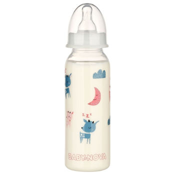 ”Baby-Nova” Biberon din silicon cu gât standart ”Good night”, 0-24 luni, 240ml., debit mediu, fără BPA, 1 buc 