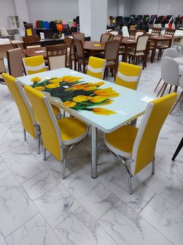 Комплект Келебек ɪɪ 468 + 6 стульев желтые с белым 