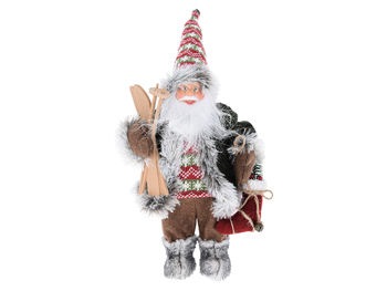 Дед Мороз с лыжами и мешком с подарками 37cm 