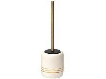 Perie WC cu suport Tendance Golden Stripes, albă, din ceramică 