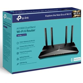 Wi-Fi AX Dual Band TP-LINK Router "Archer AX20", 1800Mbps, OFDMA, Gbit Ports, USB2.0 