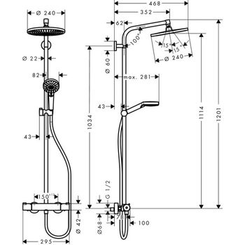 Sistema de  dushansgrohe Crometta S Showerpipe 240 1jet  cu termostat 