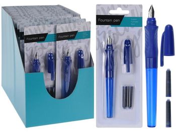 Набор ручка перьевая + 2 запаски, синяя 