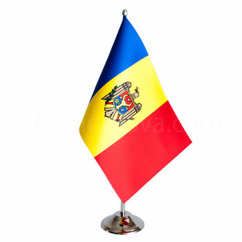 Флажок настольный из атласа 22,5x15 см на металлическом флагштоке - Молдова или друге страны 