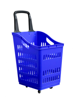 cumpără Coș din plastic cu roti (mâner negru) 68L, 520*380*900, albastru în Chișinău 