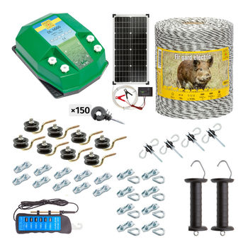 Полный комплект Электропастухa 1000 м, 4,5 Дж, с солнечной системой для диких животных 