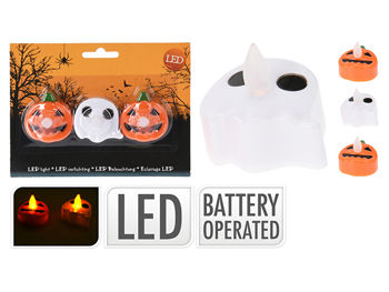 Set lumanari led Halloween 3buc "Dovleac, fantoma" 4X4cm 