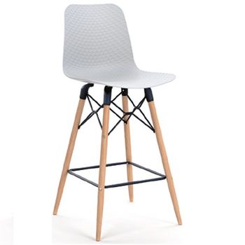 купить Барный стул из пластика, деревянные ножки с железной опорой 475x470x1035 мм, белый в Кишинёве 