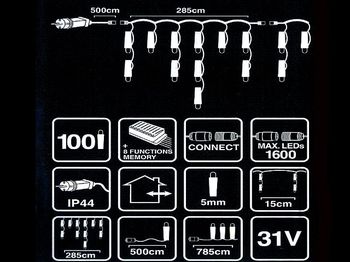 Luminite de Craciun "Turturi" 100LED alb-cald, 2.85m, distanta 15cm 