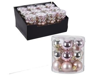 Набор шаров стеклянных 24X25mm, в цилиндре "Pink gold" 