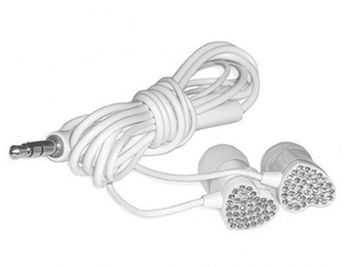E11001 ELECOM HEART "Gem Drops" Jewel Type Stereo Headphones - (White, Crystal clear), 20 Hz to 20 kHz, 16 Ohm, 100 dB/1 mW (mini casti/мини наушники)