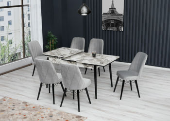Set Masa extensibilă MDF2 Marmura + 6 scaune 