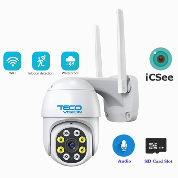 TECO VISION Купольная PTZ-камера с разрешением 5 МП, звуком на 360° и микрофоном, 128 ГБ, WIFI 
