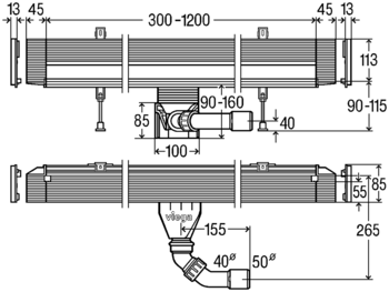 Rigola de scurgere pentru dus, montare in perete (ajustabil de la 1200 mm-la 300 mm) 