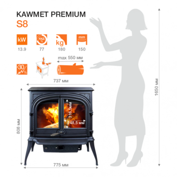 Печь чугунная KAWMET Premium HELIOS S8 EKO 13,9 kW 