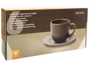 Set cani Tognana Rustical 6buc, 200ml cu farfurii, Antracit, in cutie 