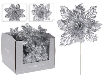 Decoratiune pentru brad "Floare de Craciun" 21cm, argintii 