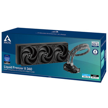 Sistem de racire cu lichid Arctic Liquid Freezer II 360 Multi Compatible All-In-One CPU Water Cooler, Intel 1700, 1200, 115X, 2011-3, 2066, AMD AM5, AM4, VRM Fan: 40mm 1000–3000rpm, Pump: 800–2000rpm, 3x120mm Fan 200–1800rpm, Fluid Dynamic Bearing, ACFRE00068B
