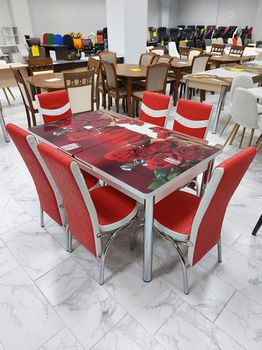 Комплект Келебек ɪɪ 495 + 6 стульев merchan красные с белым 