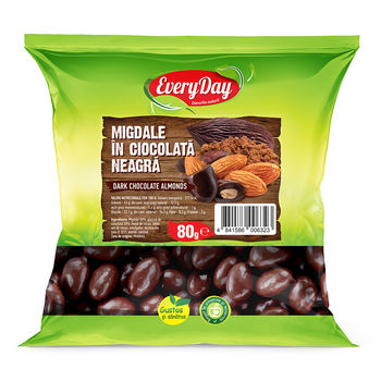 Migdale în ciocolată neagră, 80g 