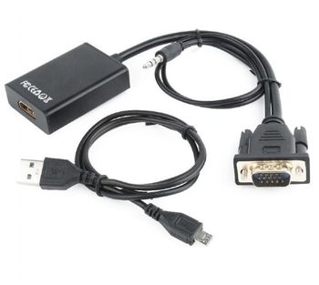 Adapter VGA M to HDMI F, Cablexpert "A-VGA-HDMI-01", VGA into digital HDMI + 3.5 mm audio 