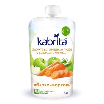 Piure din mere, morcov și frișcă Kabrita, 100g 