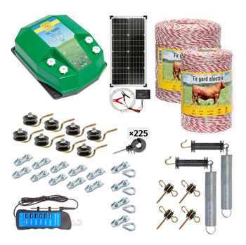 Pachet gard electric complet 1500 m, 4,5 Joule, cu sistem solar, pentru animale domestice 