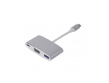 LMP USB-C (m) to VGA & USB 3.0 (f) & USB-C charging Multiport Adapter, aluminum housing, silver (15093)