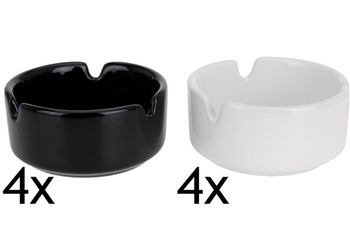 Set scrumiere din ceramica EH, 4buc, D7.5cm, albe/negre 