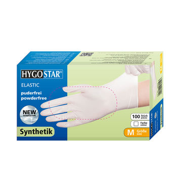 Синтетические эластичные перчатки, размер M, белые, 100шт, HYGOSTAR, FM 