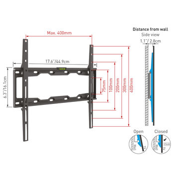 Wall Mount Barkan ''E302+'' Black 19" - 65" Fixed, max.50kg, VESA mm: up to 400x400mm 