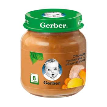 Пюре Gerber овощи тушенные-телятина, с 6 месяцев, 130г 
