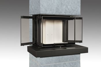 Дизайнерская аккумуляционная каминная печь ROMOTOP CARA CS 02 (камень) - с выдвижной подъемной дверцей 