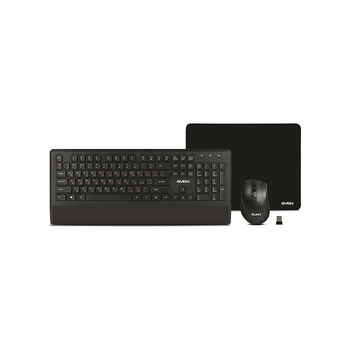 Tastatura + mouse SVEN KB-C3800W, Wireless, Keyboard & Mouse & Mouse Pad, 2.4GHz, Multimedia Keyboard (104 keys, 12Fn-keys) + Mouse (5+1 keys (scroll wheel), 800/1200/1600dpi), Nano receiver, USB, Black (tastatura/клавиатура)