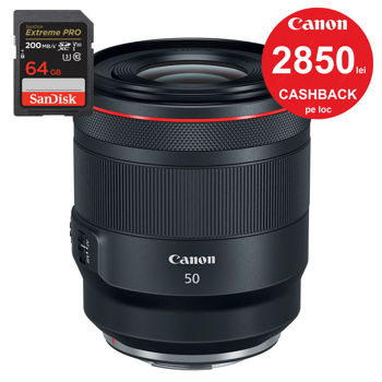 Canon RF 50mm F1.2L USM + CASHBACK 2850 lei + Sandisk SDXC 64Gb 200Mb/s 