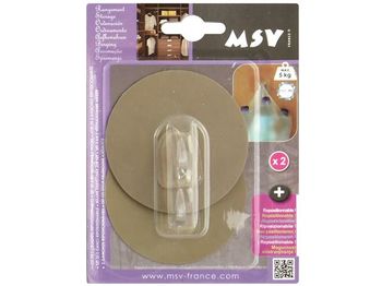 Carlige autoadezive MSV 2buc rotunde 8cm maro-deschis, plastic 