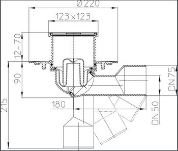 cumpără Sifon de pardoseala interior reglabil PP D. 50/75 cu grila inox (123 x 123 mm) HL80.1  HL în Chișinău 