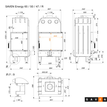 Focar SAVEN Energy 65x50x47L/R Black (14,5 kW) ECO 