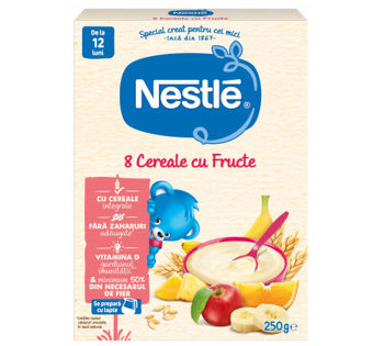 Terci Nestle 8 cereale, cu fructe, fără lapte, (12 m+), 250 g 